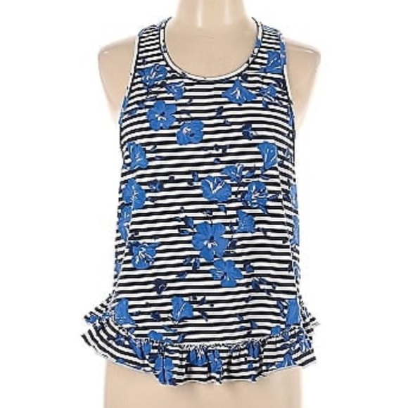 Kate Spade Hibiscus Striped Tank Top Rich Navy California Dreaming Size XS - Picture 2 of 7